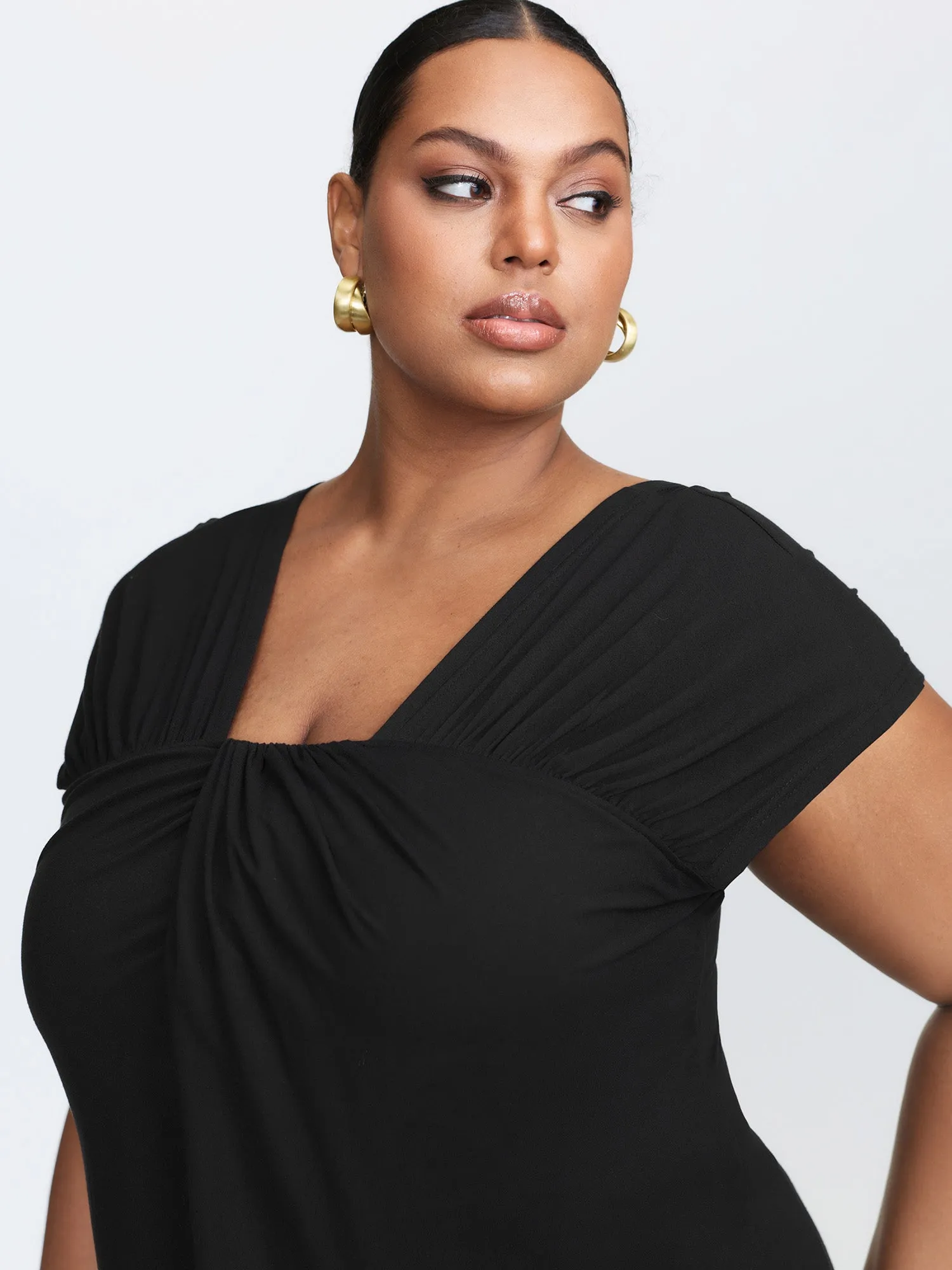 Pleated Irregular Sleeve Knotted Bust Top sold by Bloomchic product image thumbnail 3