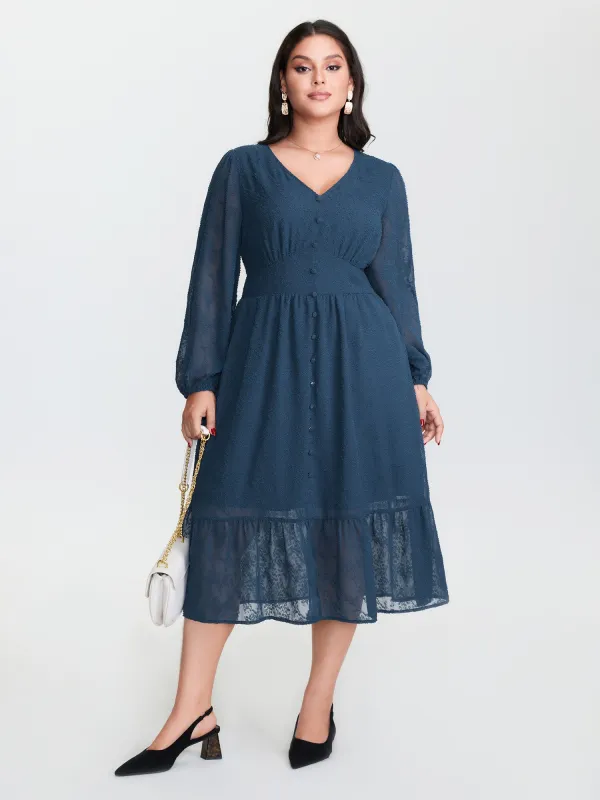 Textured Sheer Hem Waist-Defining Midi Dress sold by Bloomchic