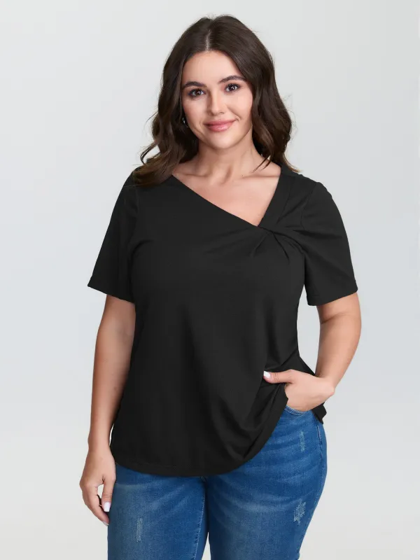 Stretchy Asymmetrical Neckline T-Shirt sold by Bloomchic