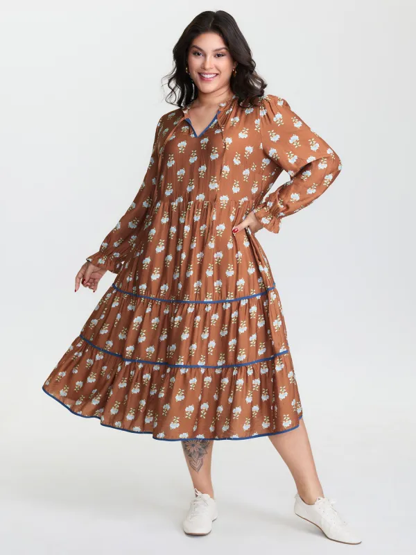 Supersoft Floral Print Drawstring Neckline Midi Dress sold by Bloomchic