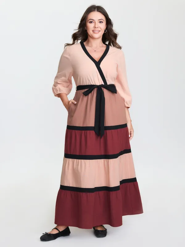 Cotton Colorblock Tiered Wrap Maxi Dress sold by Bloomchic