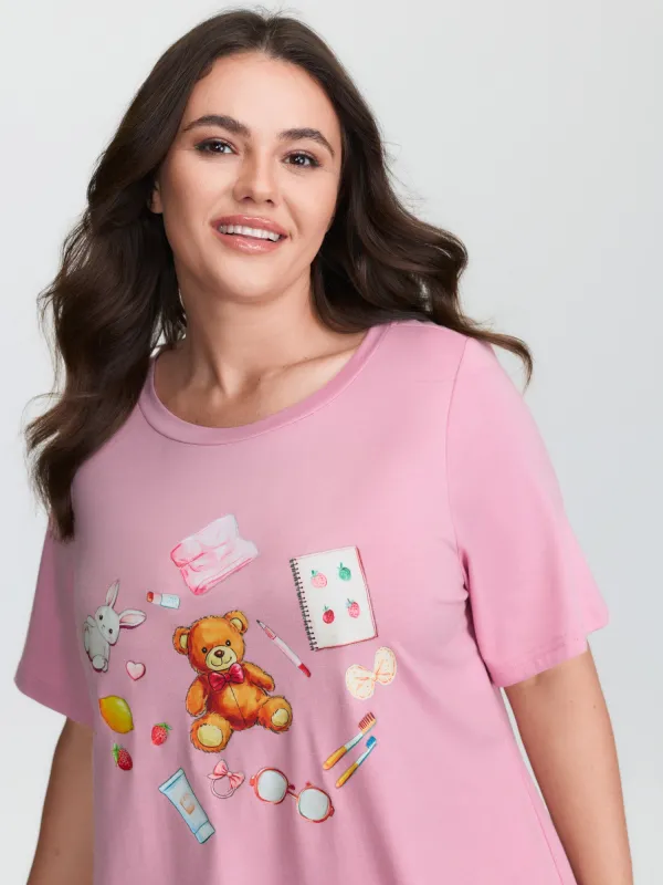 Teddy Bear Graphic Pattern Lounge Top sold by Bloomchic