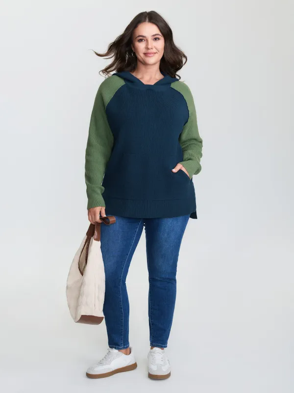 Colorblock Hooded Raglan Sleeve Pullover sold by Bloomchic