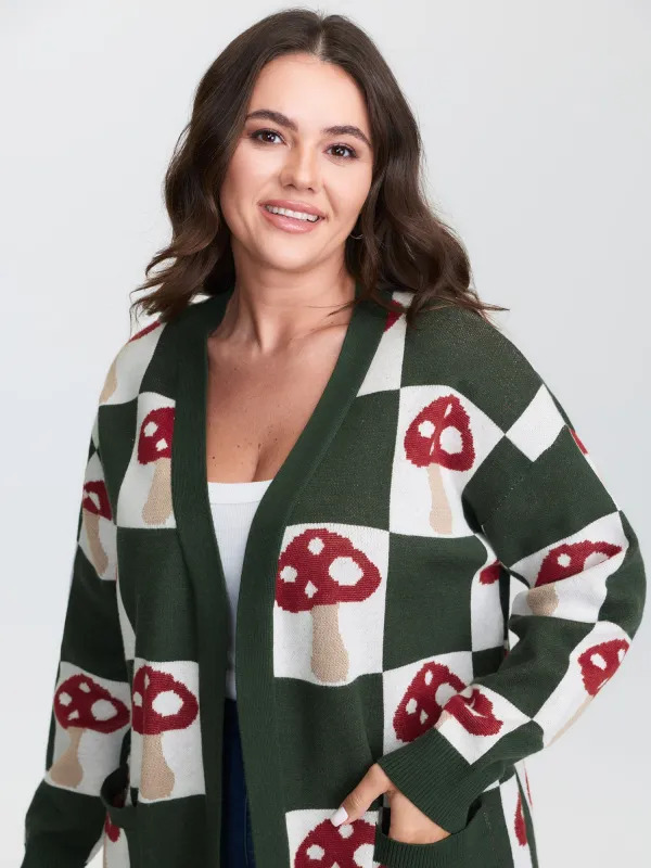 Mushroom Checkered Jacquard Knit Cardigan made by Bloomchic