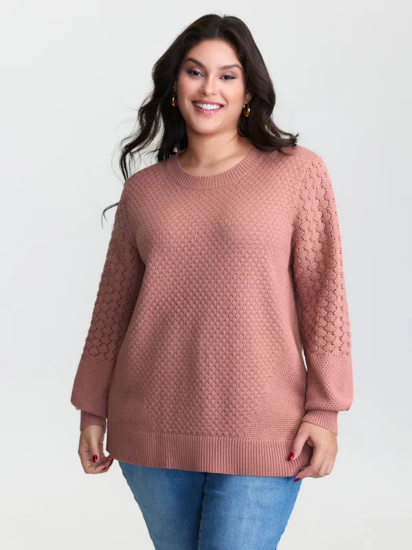 Textured Lantern Sleeve Ribbed-Hem Pullover sold by Bloomchic
