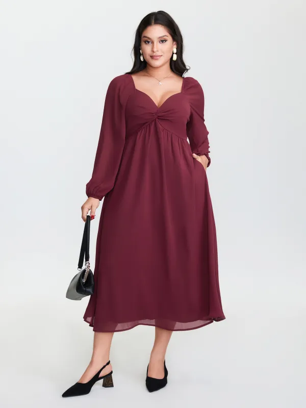 Twist Front Stretchy Waist Sweetheart Midi Dress sold by Bloomchic