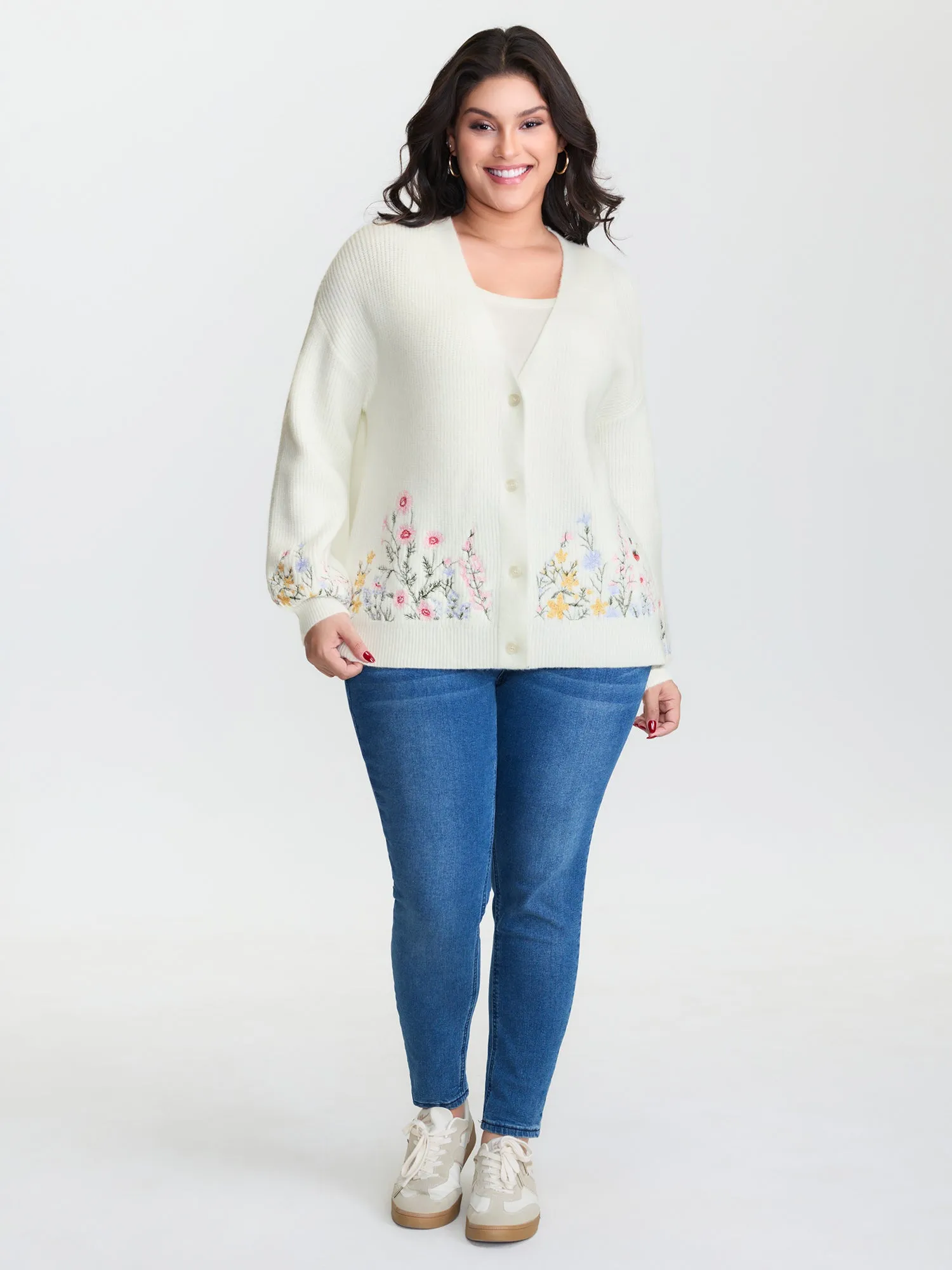 Floral Embroidery Drop Shoulder Knit Cardigan sold by Bloomchic product image thumbnail 2