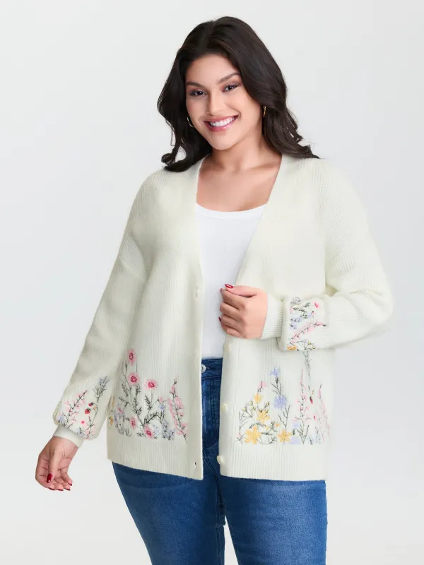 Floral Embroidery Drop Shoulder Knit Cardigan sold by Bloomchic