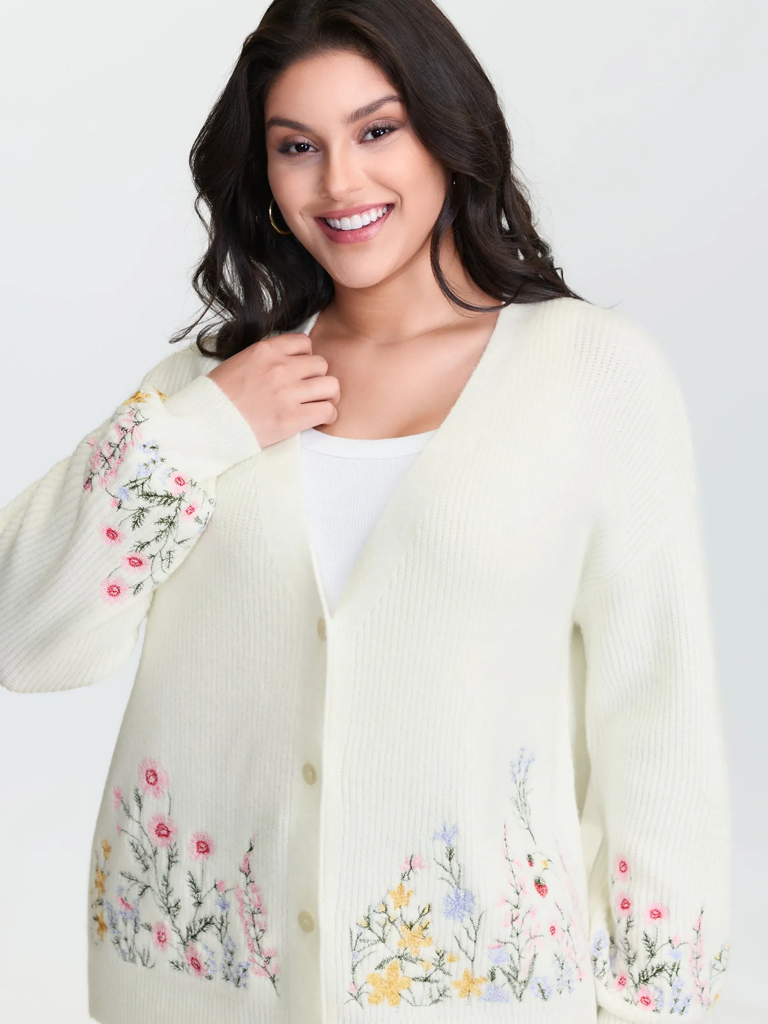 Floral Embroidery Drop Shoulder Knit Cardigan sold by Bloomchic product image thumbnail 3
