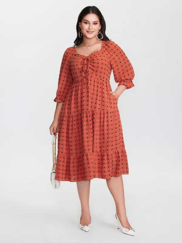 Polka Dots Ruched Drawstring Tiered Midi Dress sold by Bloomchic