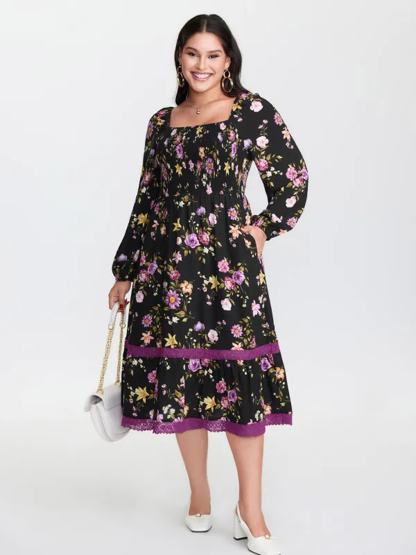 Floral Shirred Stretchy Waist Midi Dress sold by Bloomchic