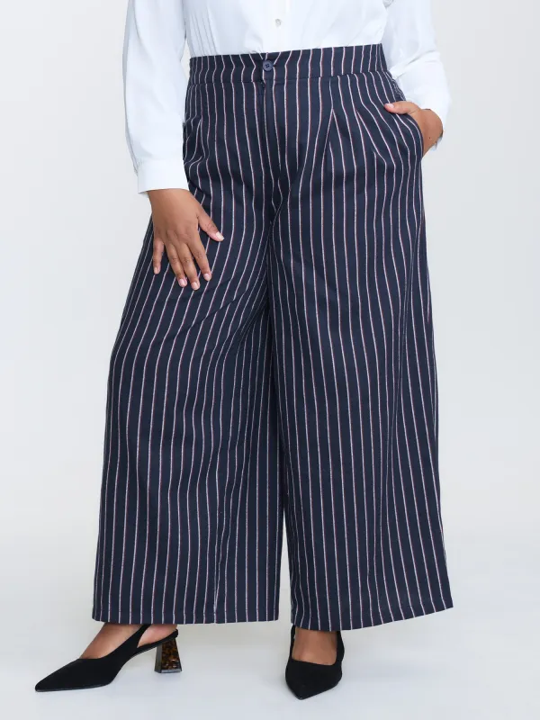 Striped Stretchy Waistband Straight Leg Pants made by Bloomchic