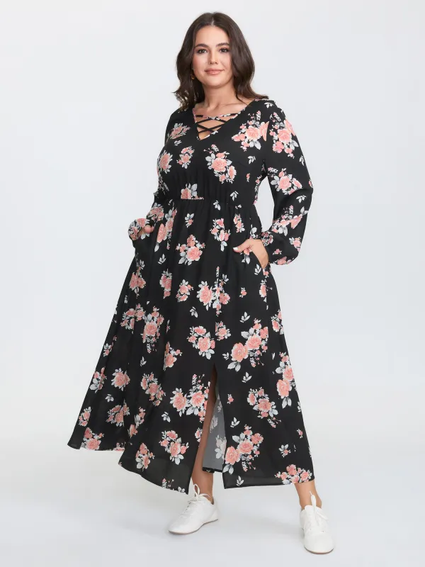Floral Print Cut-Out Neck Slit Maxi Dress sold by Bloomchic