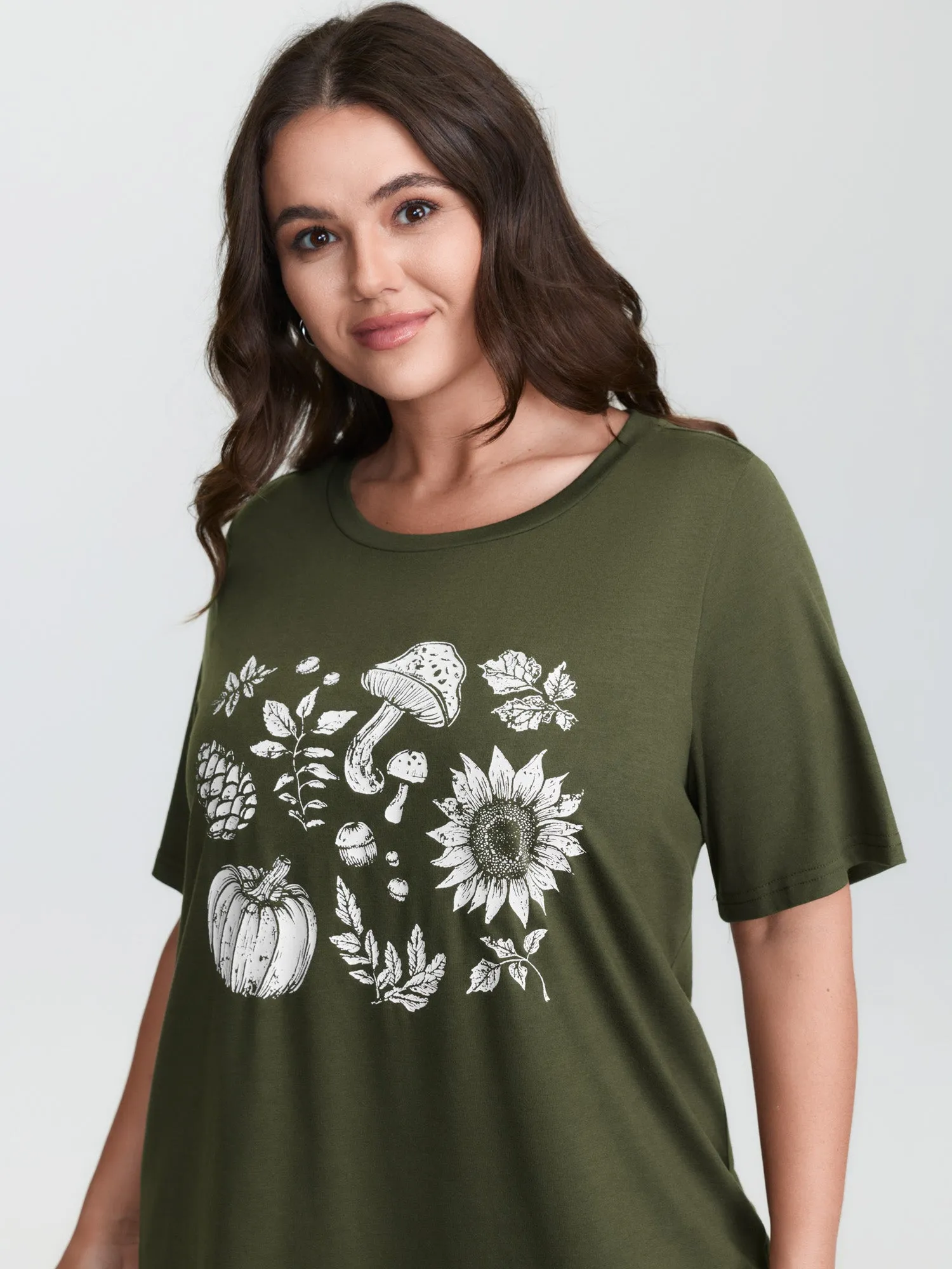 Stretchy Plant Print Round Neck T-Shirt sold by Bloomchic product image thumbnail 2