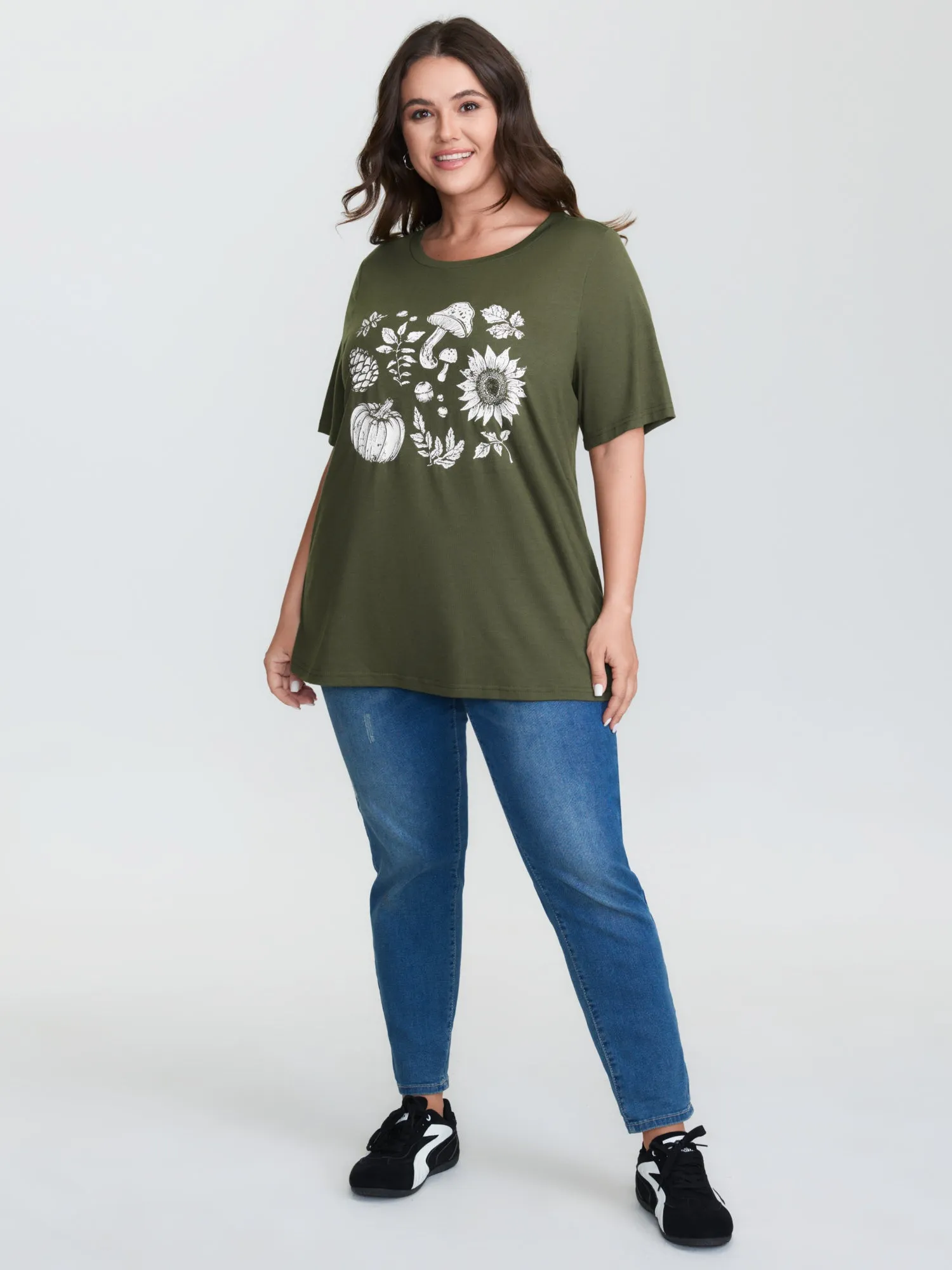 Stretchy Plant Print Round Neck T-Shirt sold by Bloomchic product image thumbnail 3