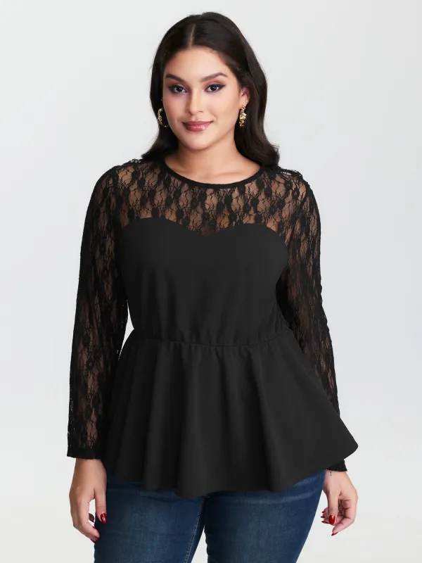 Sheer Lace Crisscross Plain Top sold by Bloomchic