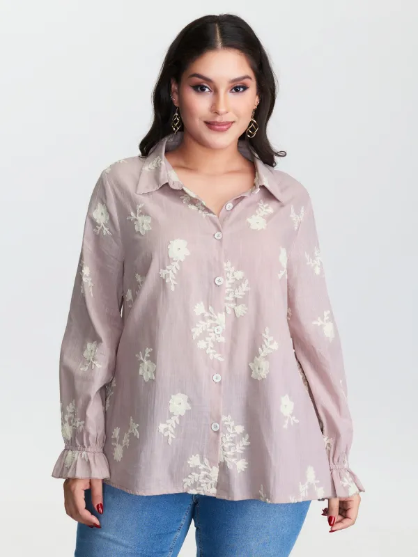 Cotton Floral Embroidery Button-Down Blouse sold by Bloomchic