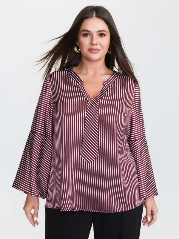 Striped Flared Sleeve Relaxed-Fit Blouse sold by Bloomchic