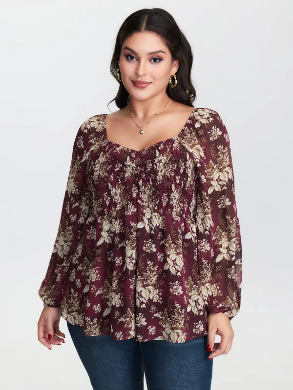 Shirred High-Waist Cinched Blouse sold by Bloomchic