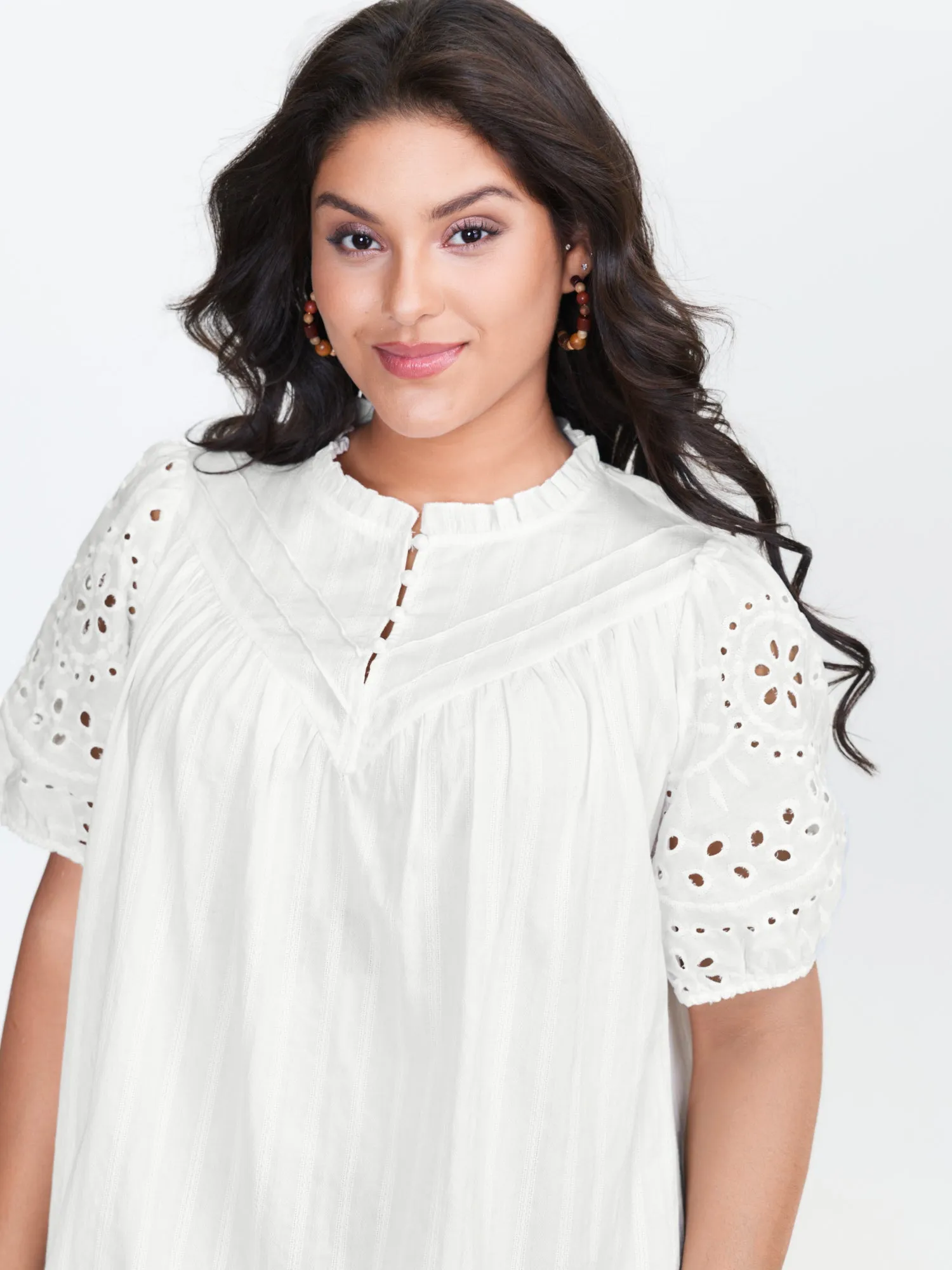 Floral Eyelet Trim Ruffled Neck Blouse sold by Bloomchic product image thumbnail 2
