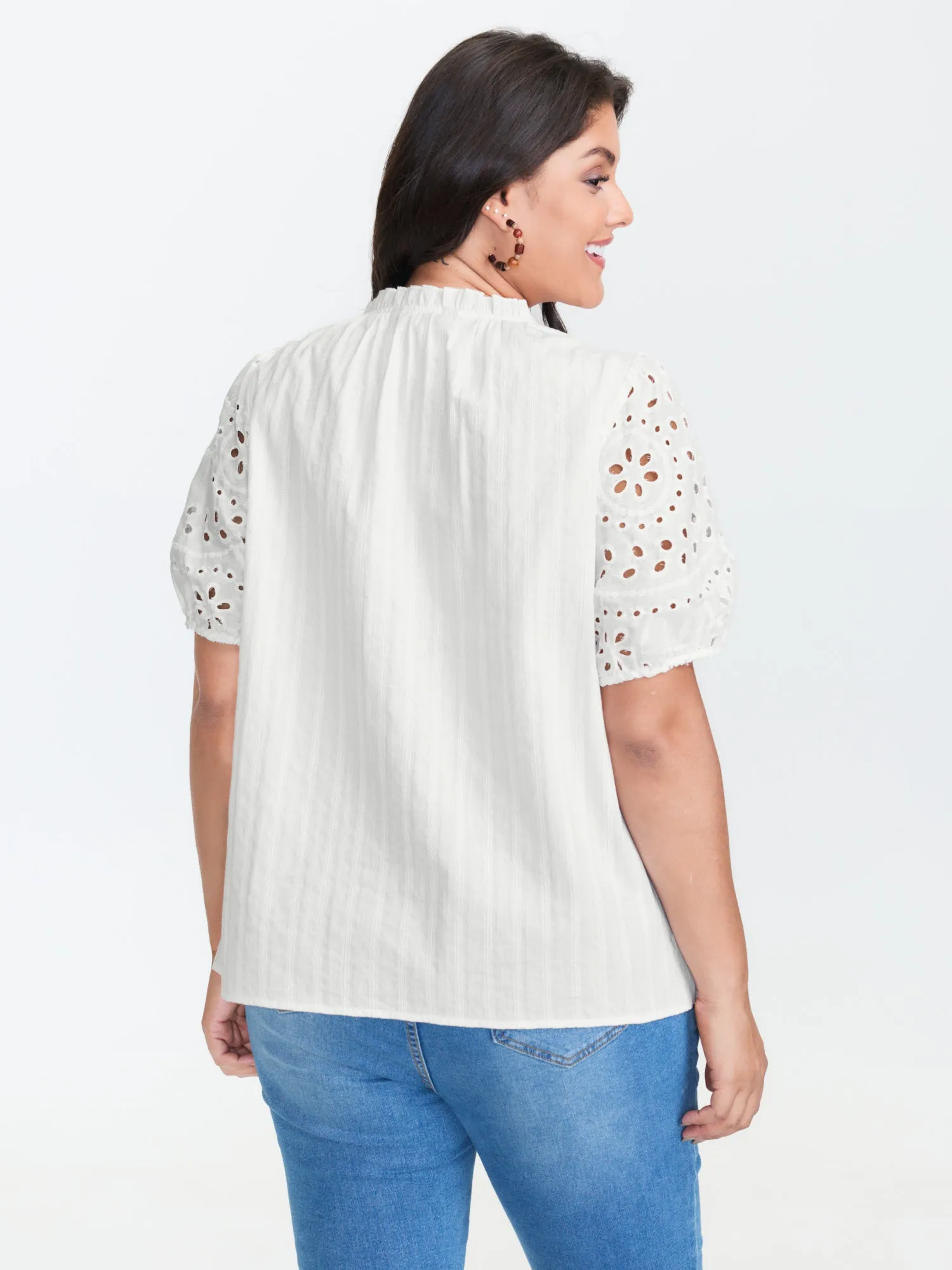 Floral Eyelet Trim Ruffled Neck Blouse sold by Bloomchic product image thumbnail 4
