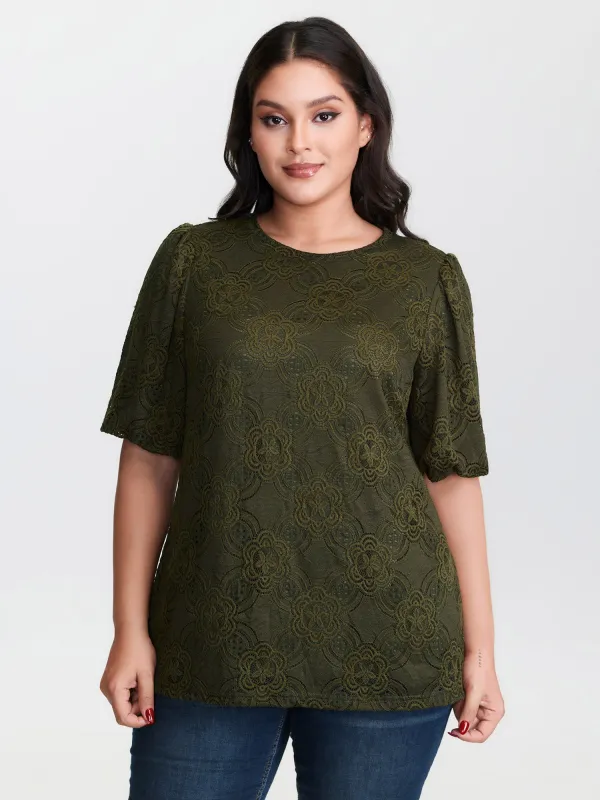 Textured Lace Puffy Sleeve T-Shirt sold by Bloomchic