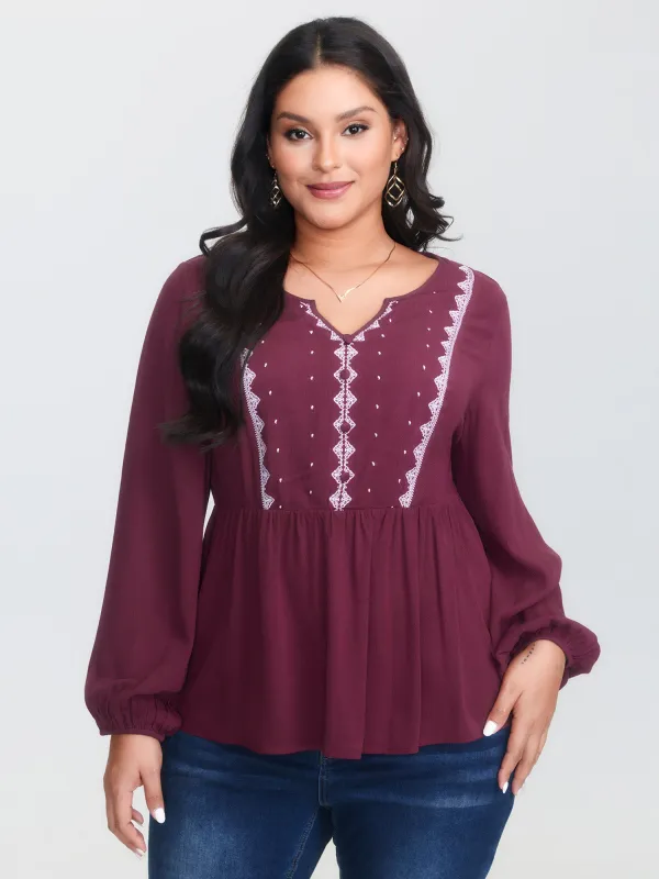 Geometric Print Cinched Flared Blouse sold by Bloomchic