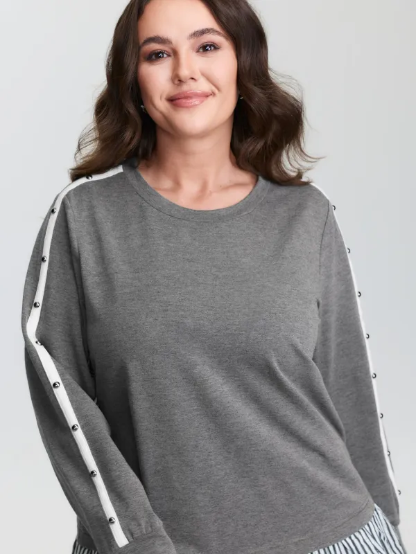 Supersoft Rivets Layered Color Contrast Sweatshirt sold by Bloomchic