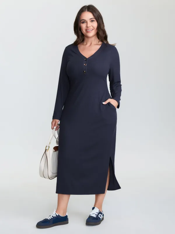 Supersoft Textured Fitted Side Hem Midi Dress sold by Bloomchic