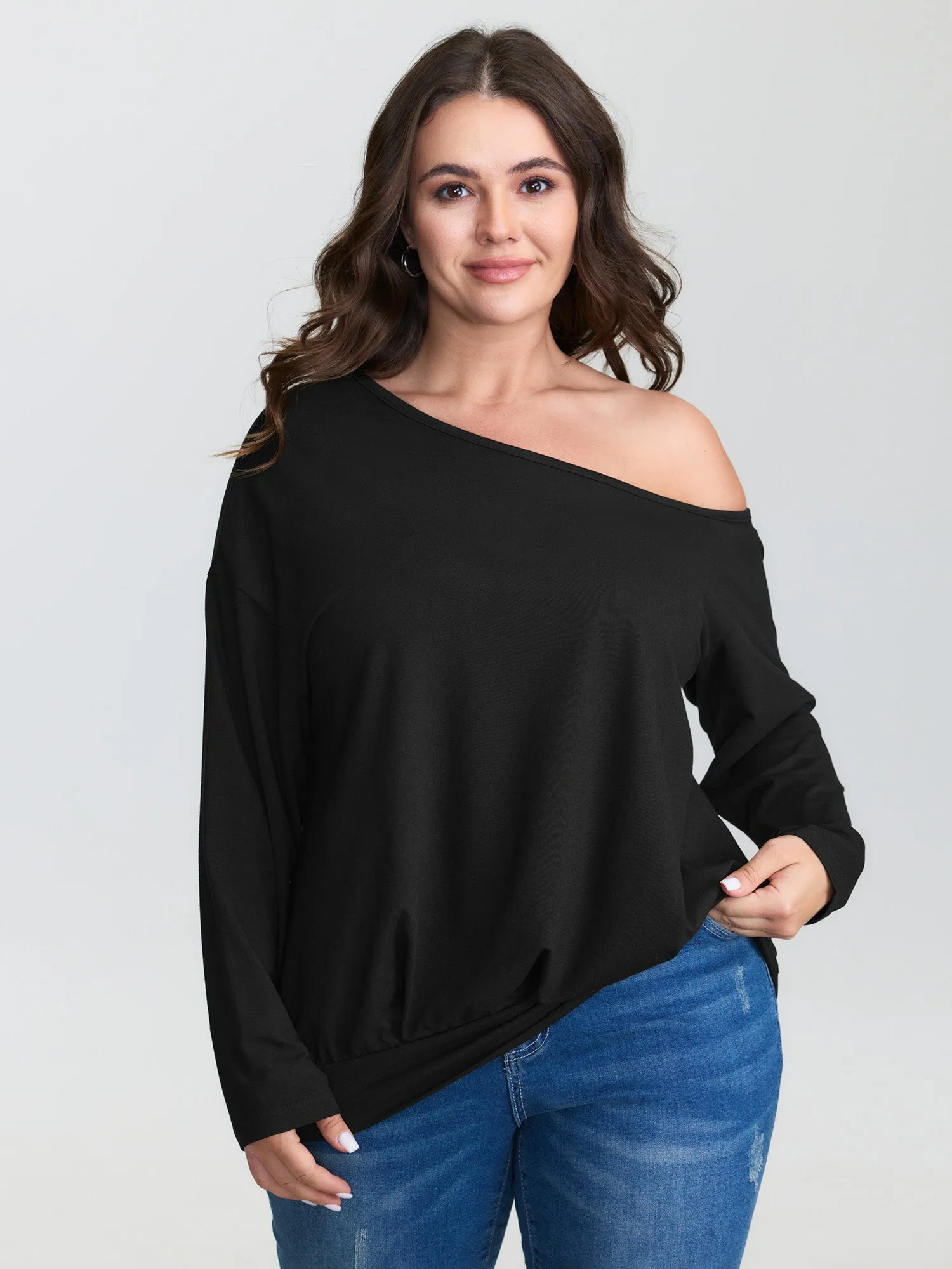 Supersoft One-Shoulder Plain T-Shirt sold by Bloomchic