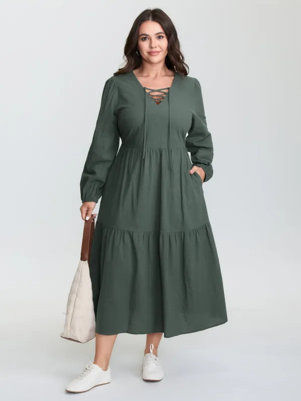 Pure Cotton Cross-Tie Neckline Midi Dress sold by Bloomchic