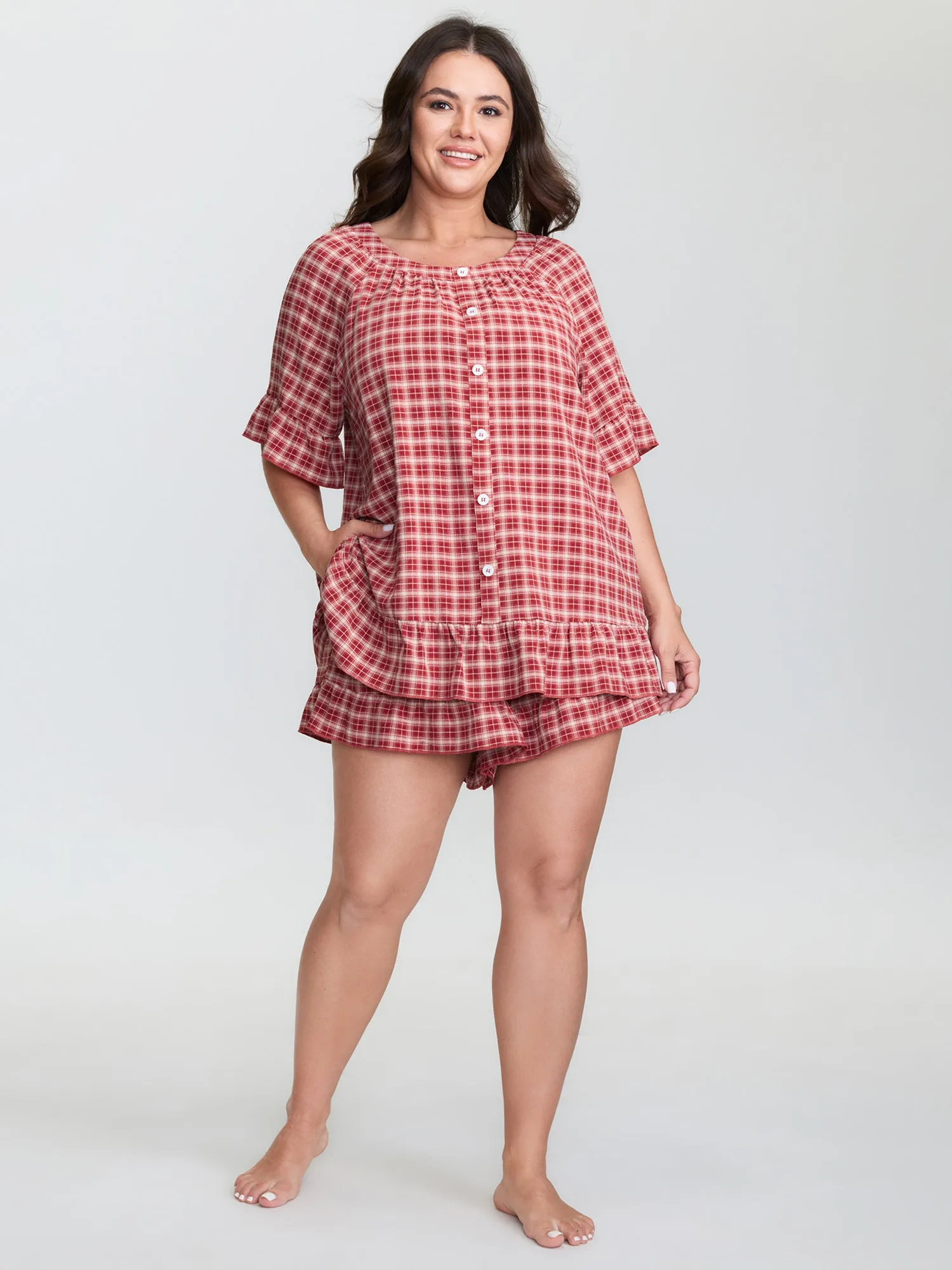 Gingham Pattern Ruffled Hem Co-ord Lounge Set sold by Bloomchic product image thumbnail 5