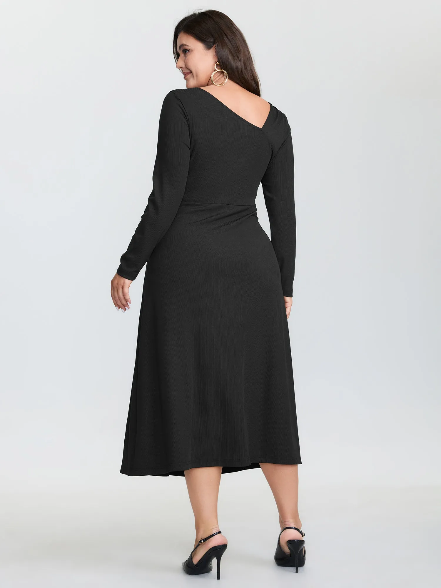 Asymmetrical Neckline Draped Knit Midi Dress sold by Bloomchic product image thumbnail 5