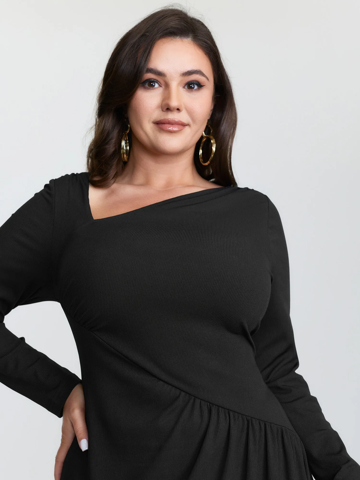 Asymmetrical Neckline Draped Knit Midi Dress sold by Bloomchic product image thumbnail 2