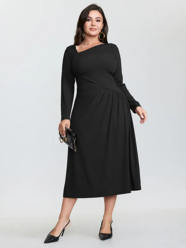Asymmetrical Neckline Draped Knit Midi Dress sold by Bloomchic