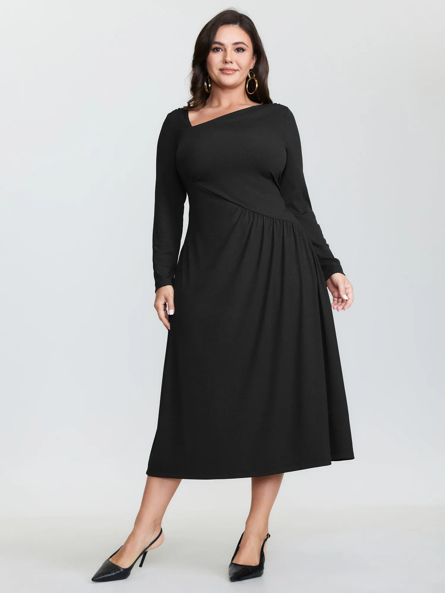 Asymmetrical Neckline Draped Knit Midi Dress sold by Bloomchic product image thumbnail 3