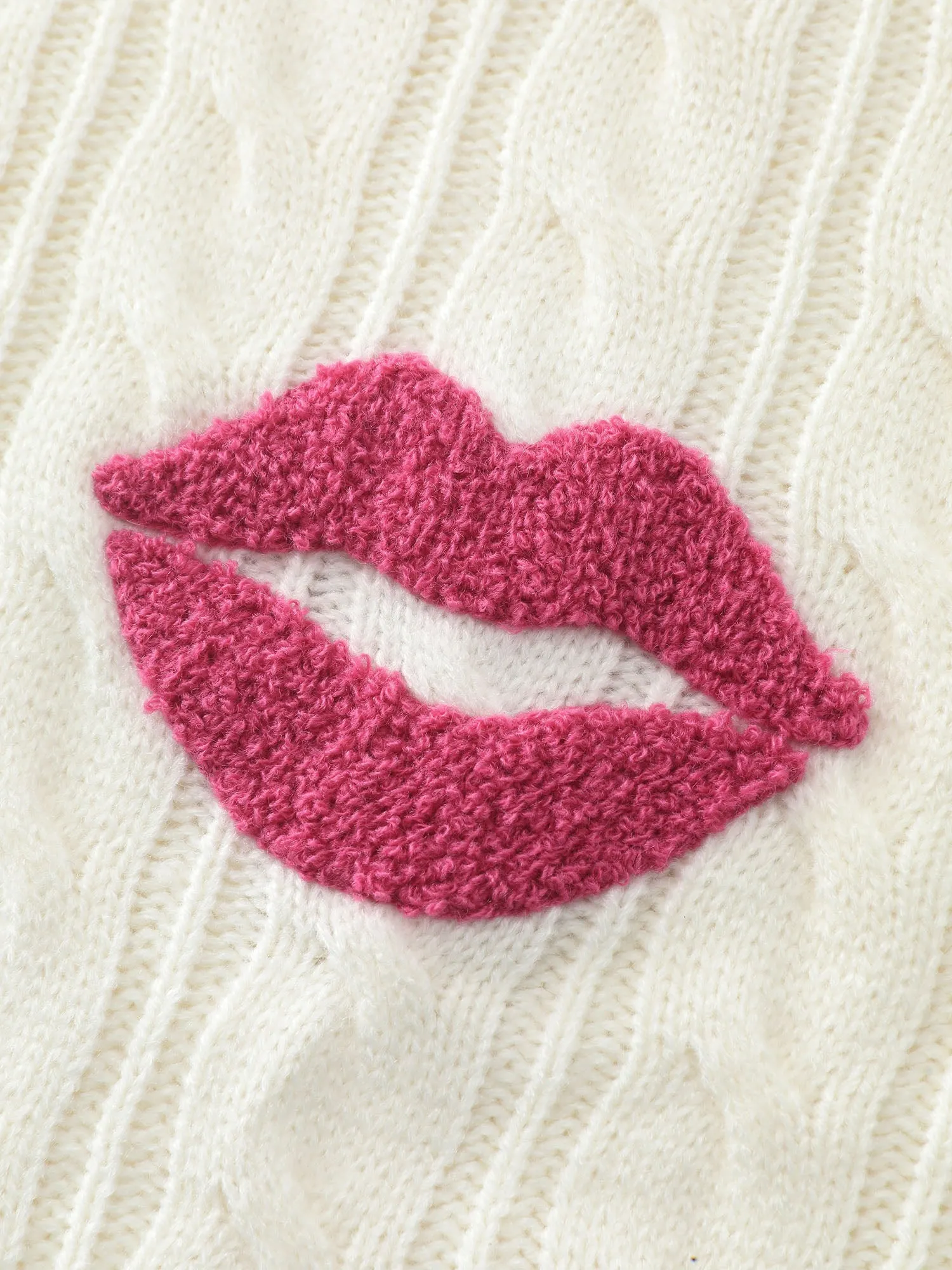Rosy Lips Embroidery Braided Texture Pullover sold by Bloomchic product image thumbnail 5