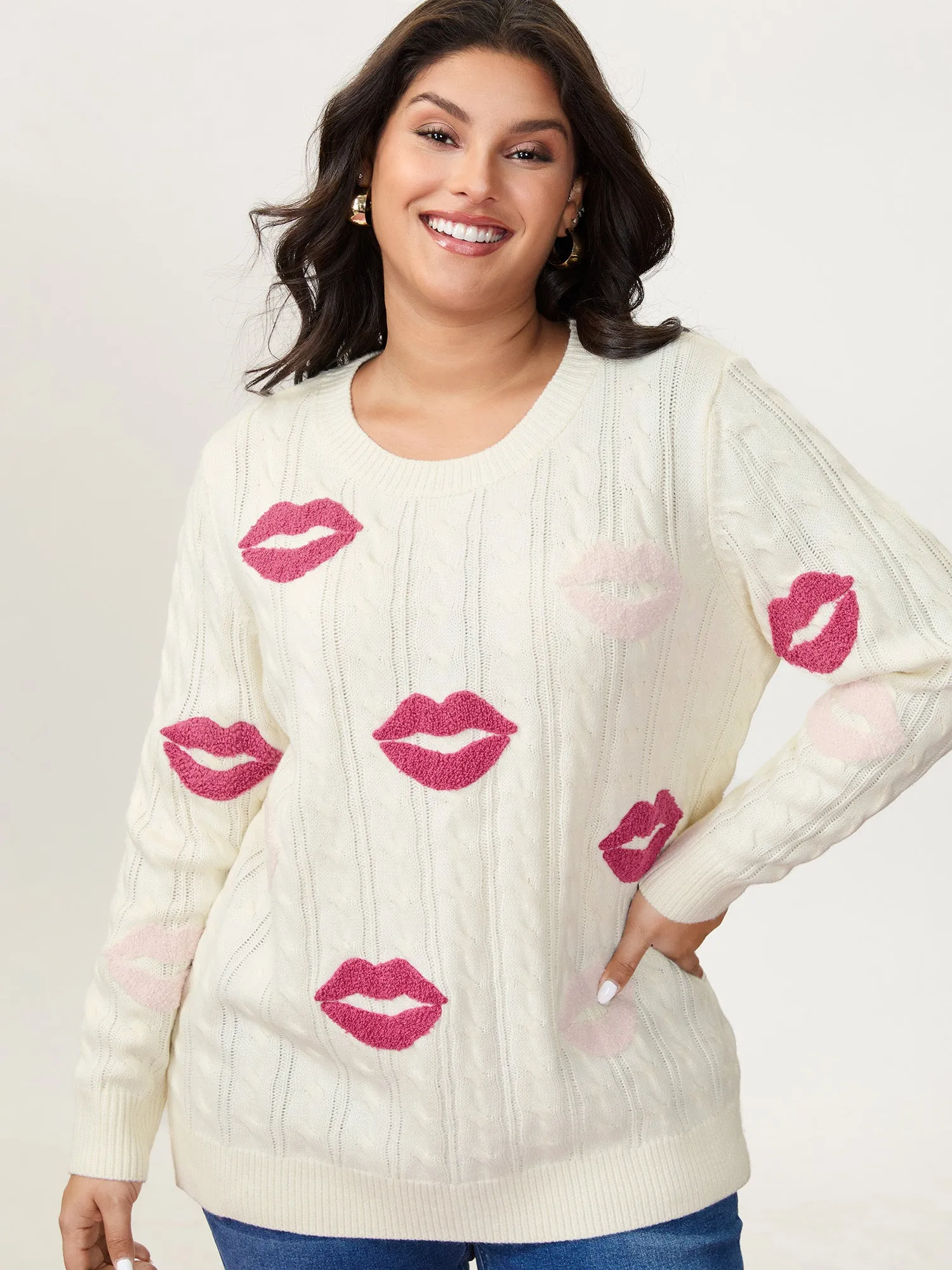 Rosy Lips Embroidery Braided Texture Pullover sold by Bloomchic product image thumbnail 3