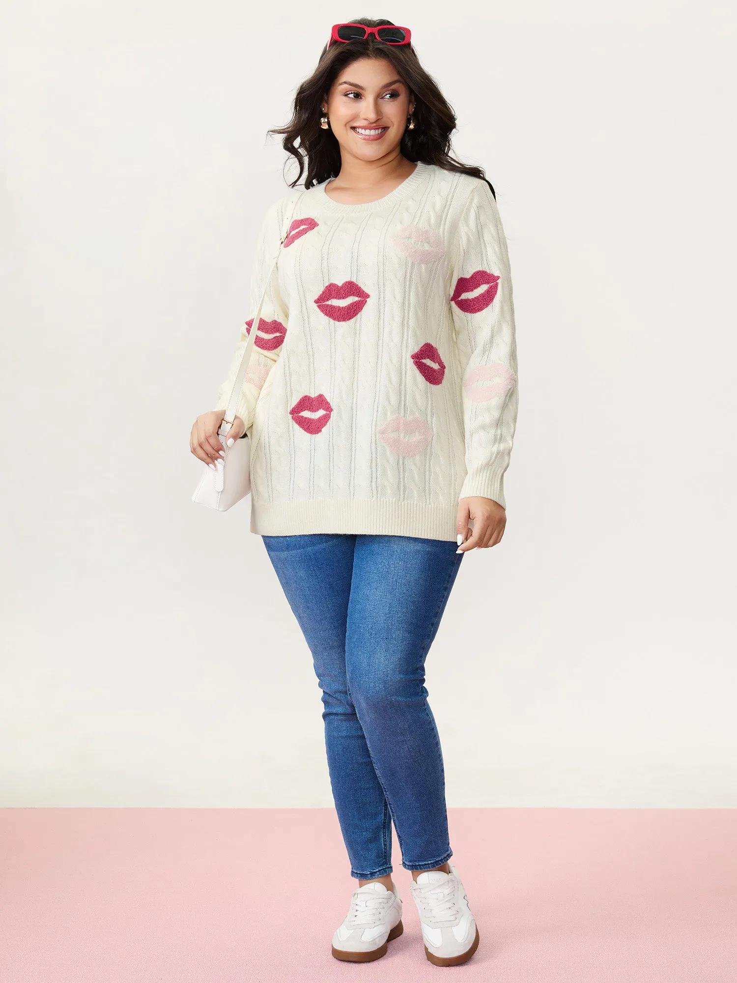 Rosy Lips Embroidery Braided Texture Pullover sold by Bloomchic product image thumbnail 2