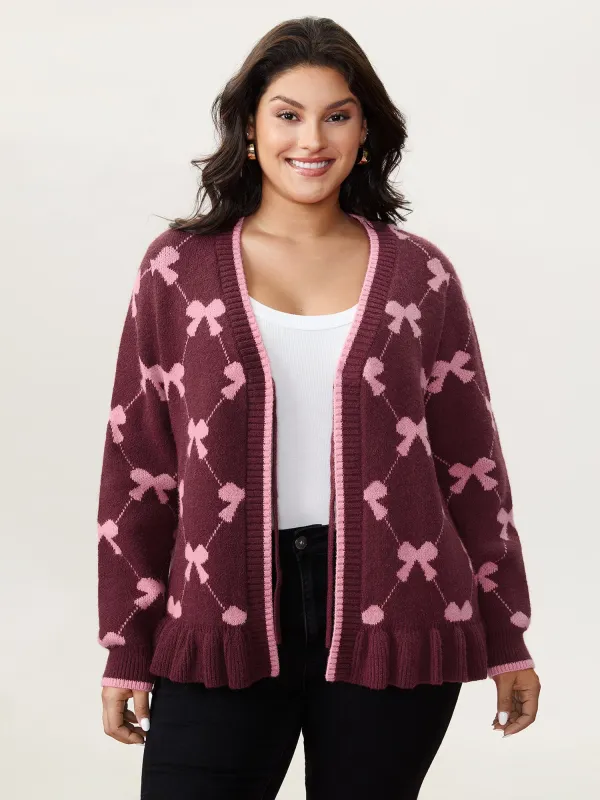 Bow Beautiful Jacquard Front-Tie Knit Cardigan sold by Bloomchic