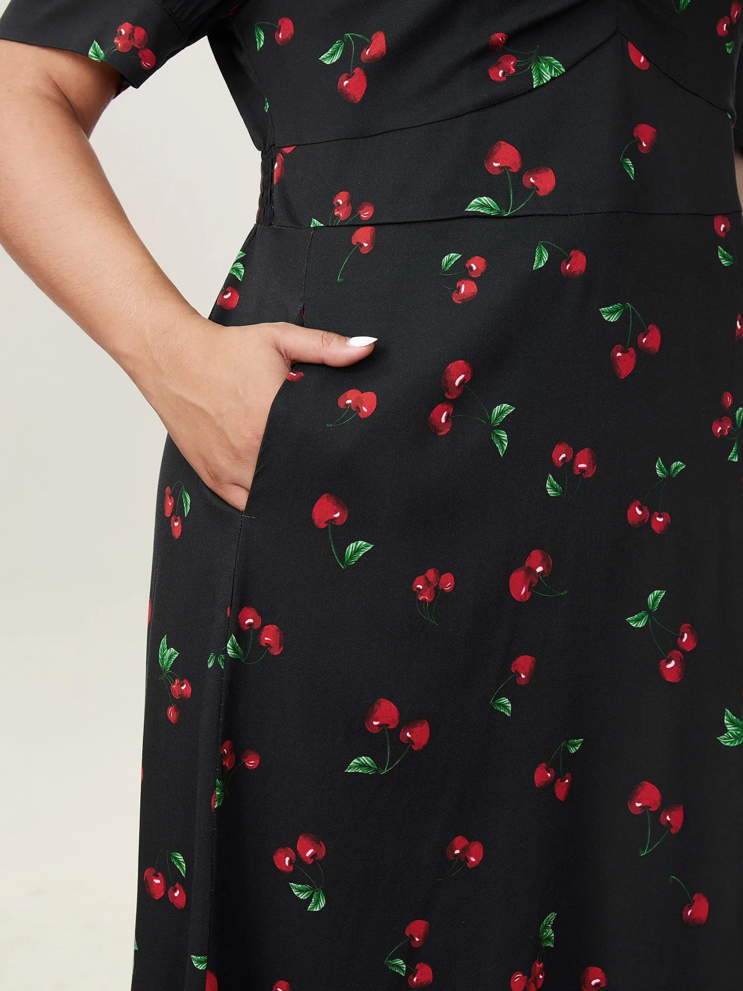 Cherry Print Split Hem Midi Dress sold by Bloomchic product image thumbnail 4