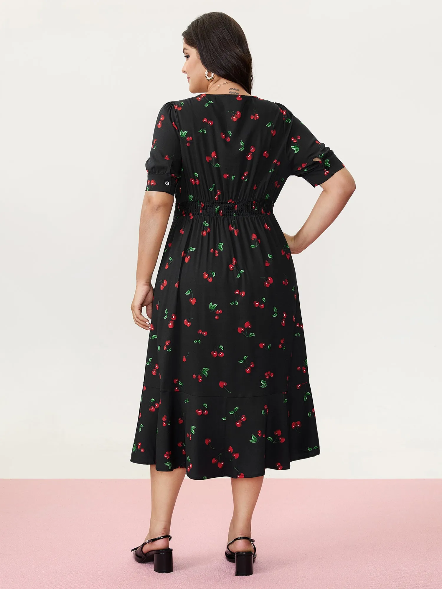 Cherry Print Split Hem Midi Dress sold by Bloomchic product image thumbnail 5