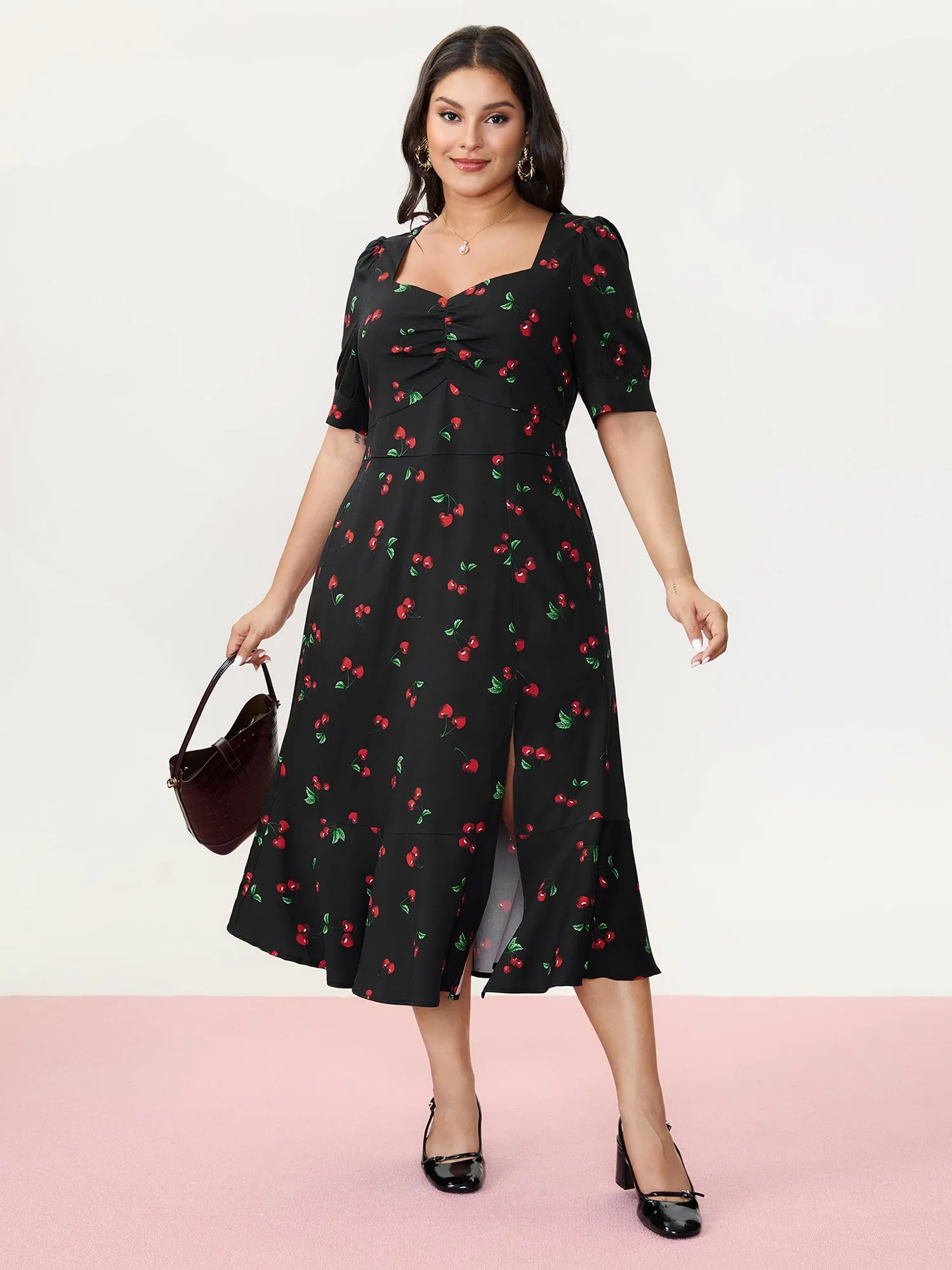 Cherry Print Split Hem Midi Dress sold by Bloomchic product image thumbnail 2