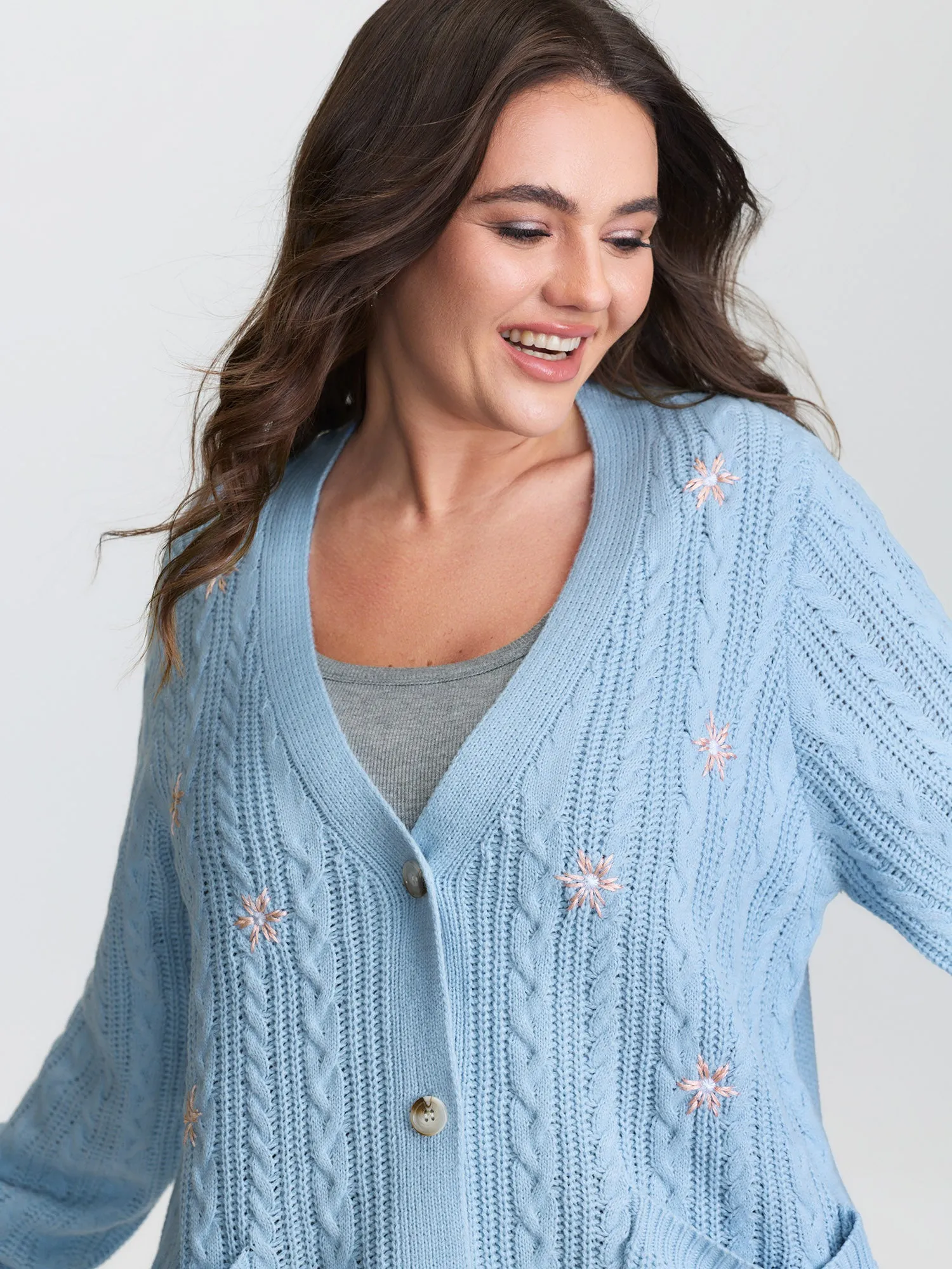 Braided Texture Floral Embroidery Knit Cardigan sold by Bloomchic product image thumbnail 2