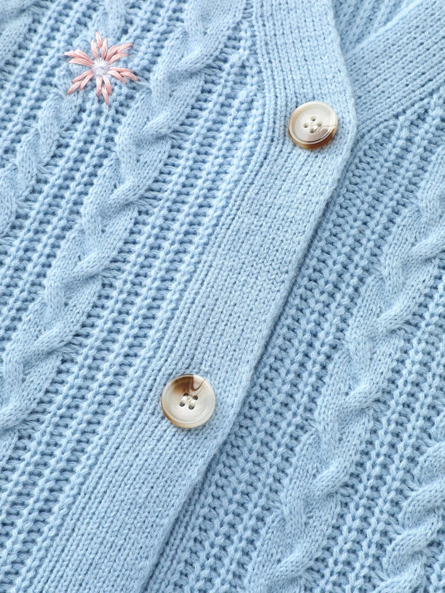 Braided Texture Floral Embroidery Knit Cardigan sold by Bloomchic product image thumbnail 5