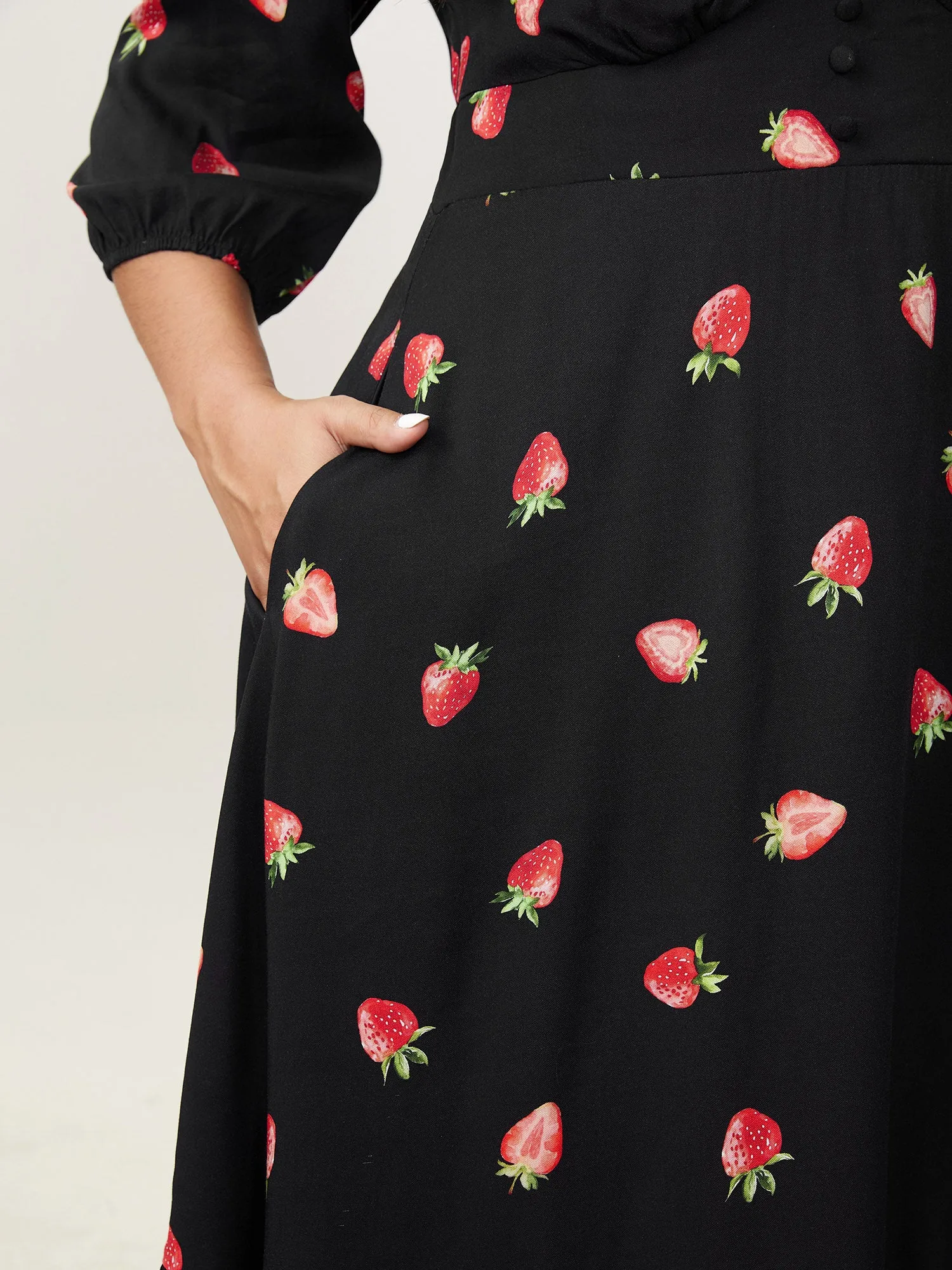 Strawberry Print Shirred Waist Midi Dress sold by Bloomchic product image thumbnail 3