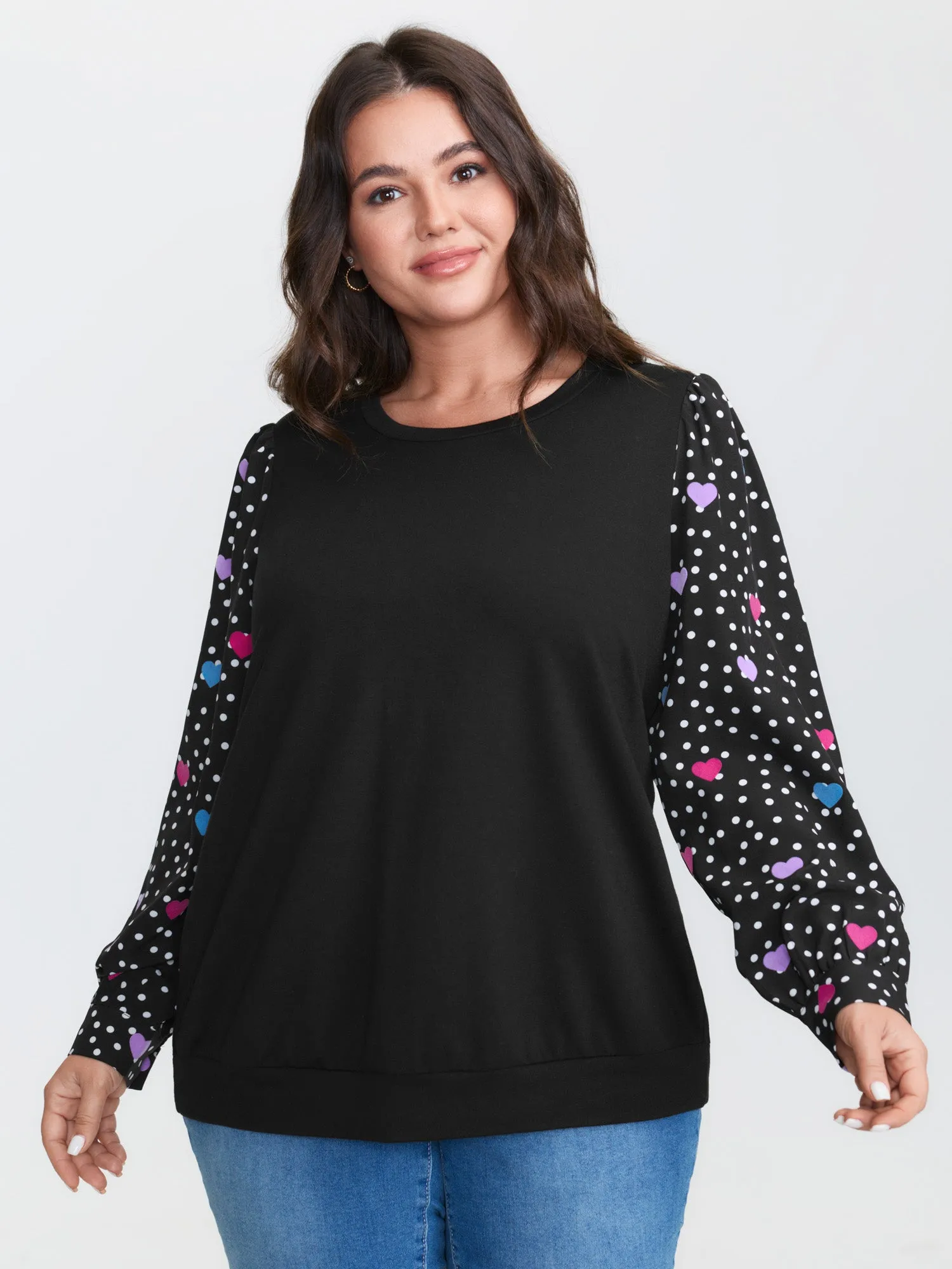 Colorful Heart Sleeve Round Neck Sweatshirt sold by Bloomchic
