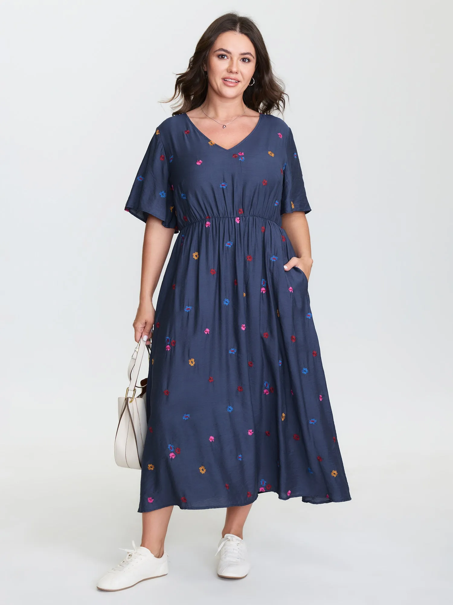 Colorful Floral Embroidery V-Neck Midi Dress sold by Bloomchic product image thumbnail 3