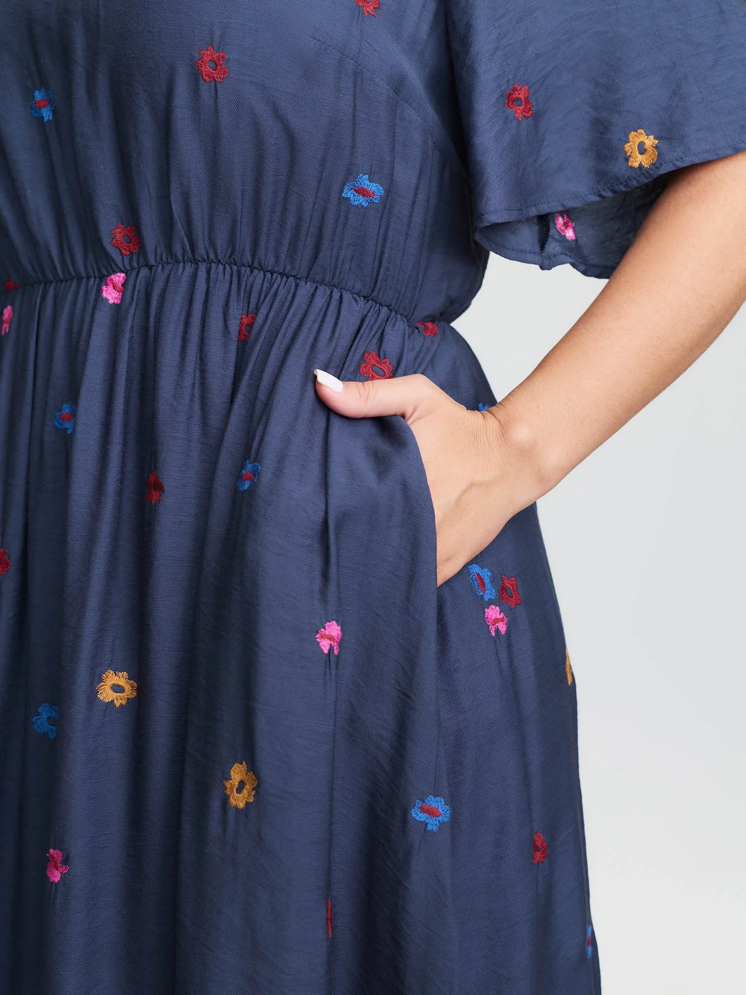 Colorful Floral Embroidery V-Neck Midi Dress sold by Bloomchic product image thumbnail 4