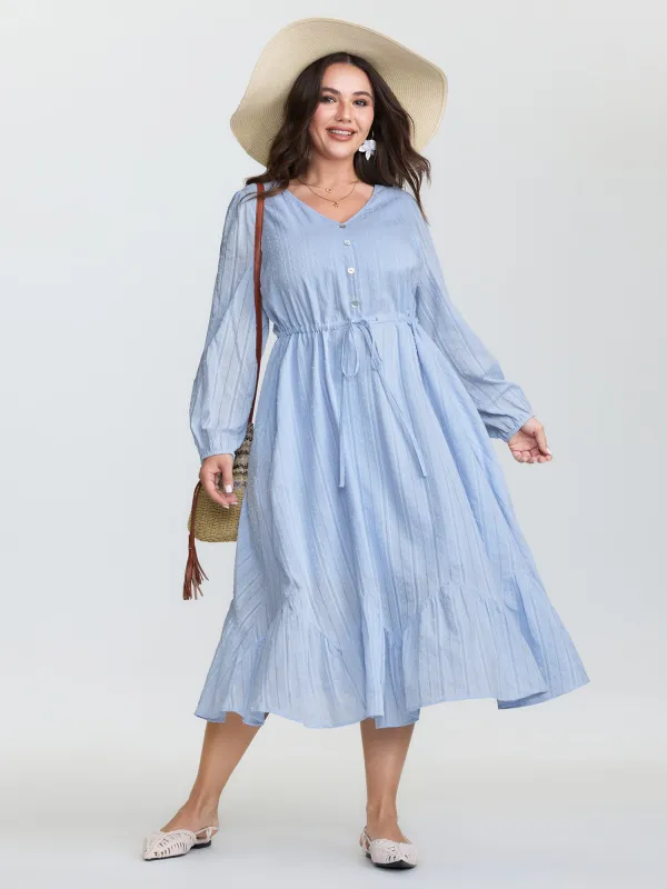Cotton Striped Waist-Drawstring Tiered Midi Dress sold by Bloomchic